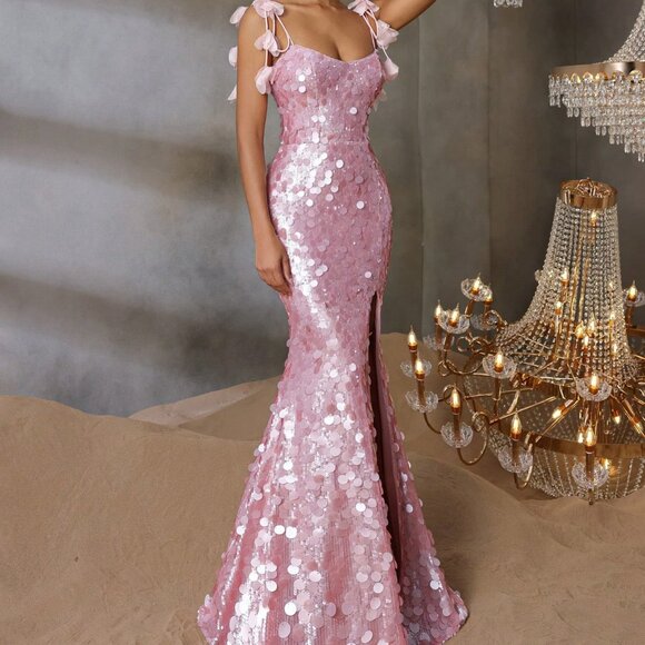 Pink Elegant Women's Sequin Formal Evening Gown - Picture 1 of 6